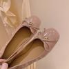 Leather Version Grape Mother Super Soft Sheepskin Square Round Head Shallow Mouth Versatile Commuter Bow Single Shoes Women's Flat Shoes
