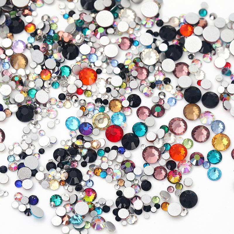 Nail Art Decorations: 1440 Mixed Crystal Glass Rhinestones, Colored Flat-Backed for DIY