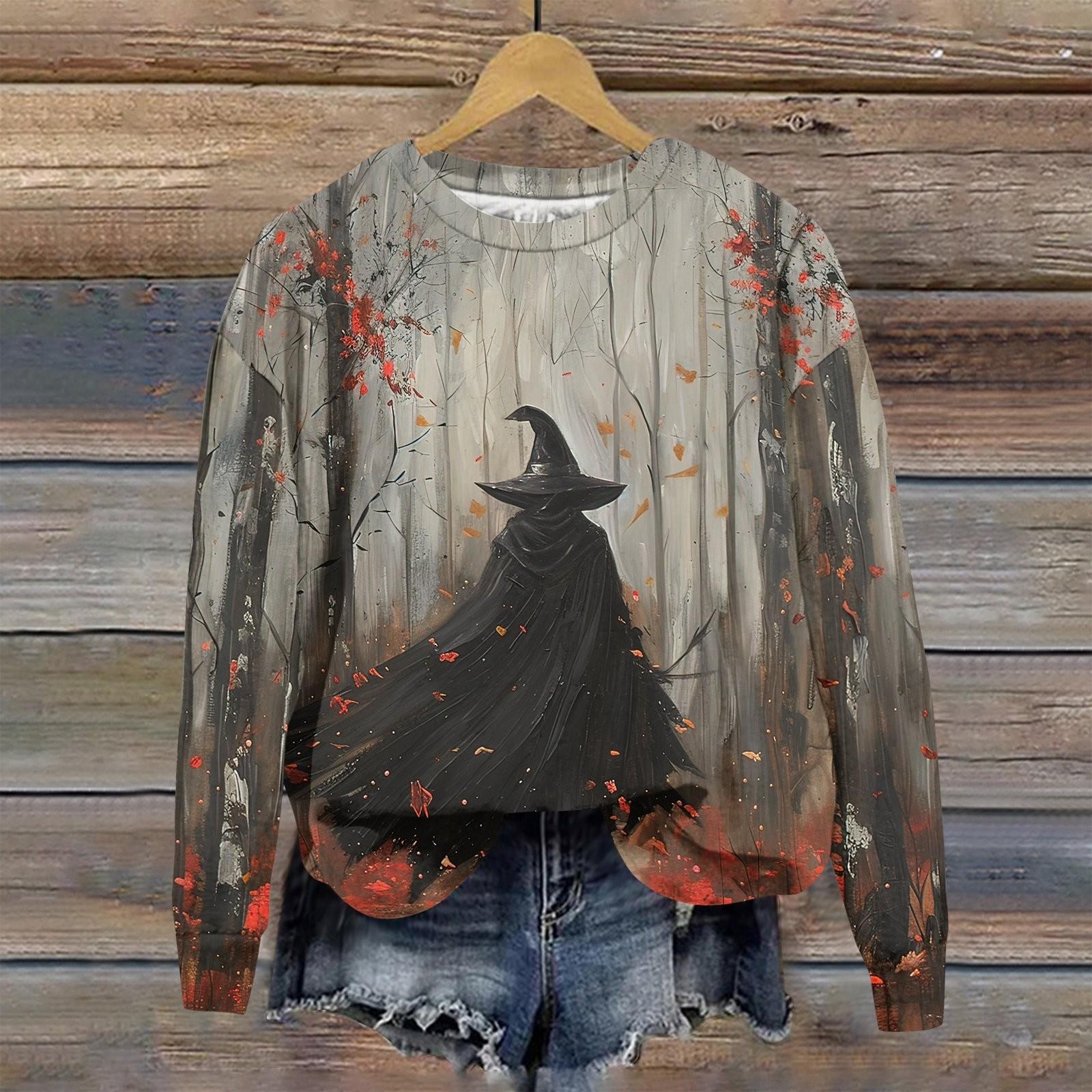 

Женская мода повседневная толстовка с капюшоном с длинным рукавом и принтом на Хэллоуин M