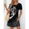 Abito estivo da donna a maniche corte con stampa 3D Moda Versatile Traspirante Tendenza Casual