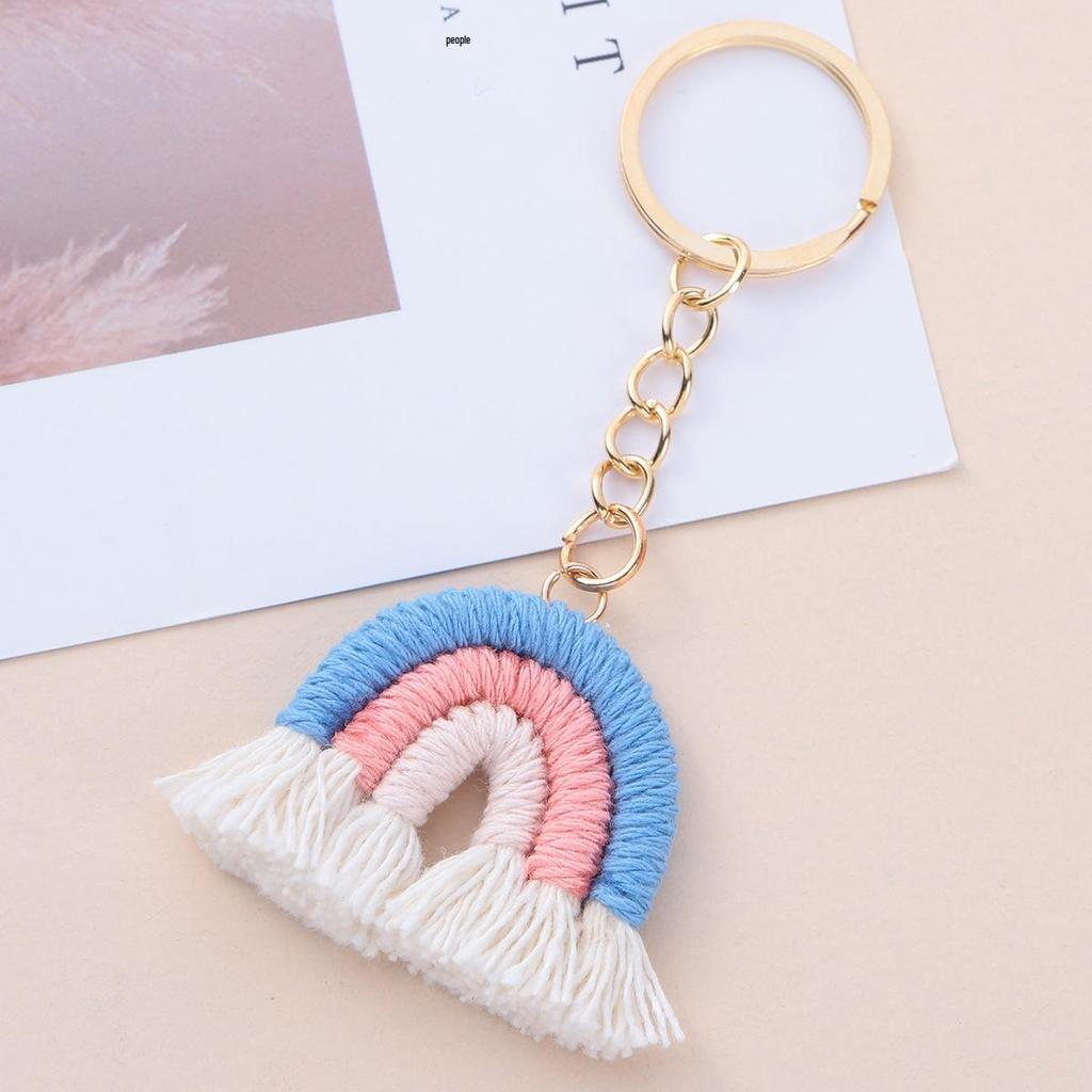 Handmade Cotton Rainbow Tassel Keychain Charm