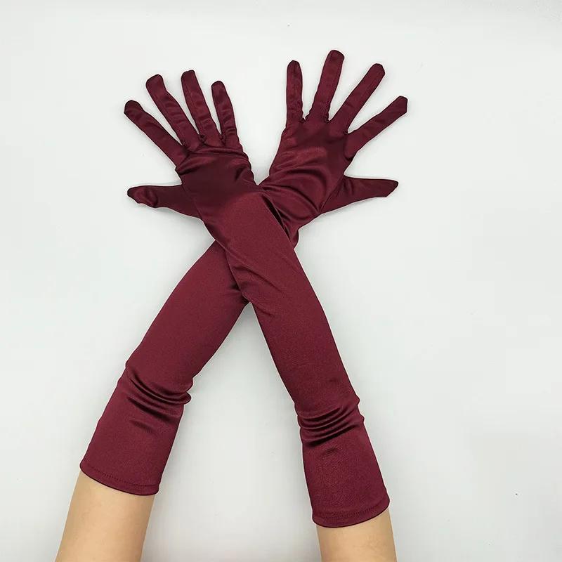 12 colors Women's Evening Party Formal Gloves Solid Color Satin Long Finger Mittens forEvents Activities Red White Rose Color