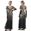 Spring and summer new banquet host European and American slim mesh sequined beaded evening dress fishtail dress