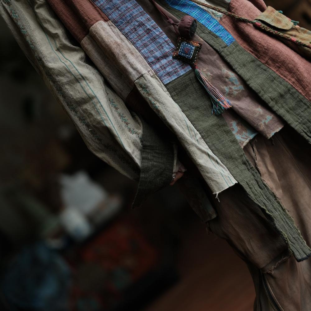 Johnature Damen Vintage Patchwork Farbe Hemden Langarm Locker Blusen Herbst Chinesischer Stil Hemden