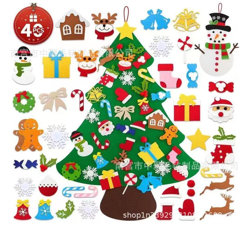 DIY Felt Christmas Tree Set with Ornaments for Kids, Xmas Gifts, New Year Door Wall Hanging Decorations