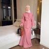 Women Solid Pink Long Sleeve Collared Top Maxi Skirt Set Casual Modest Two Piece Outfit
