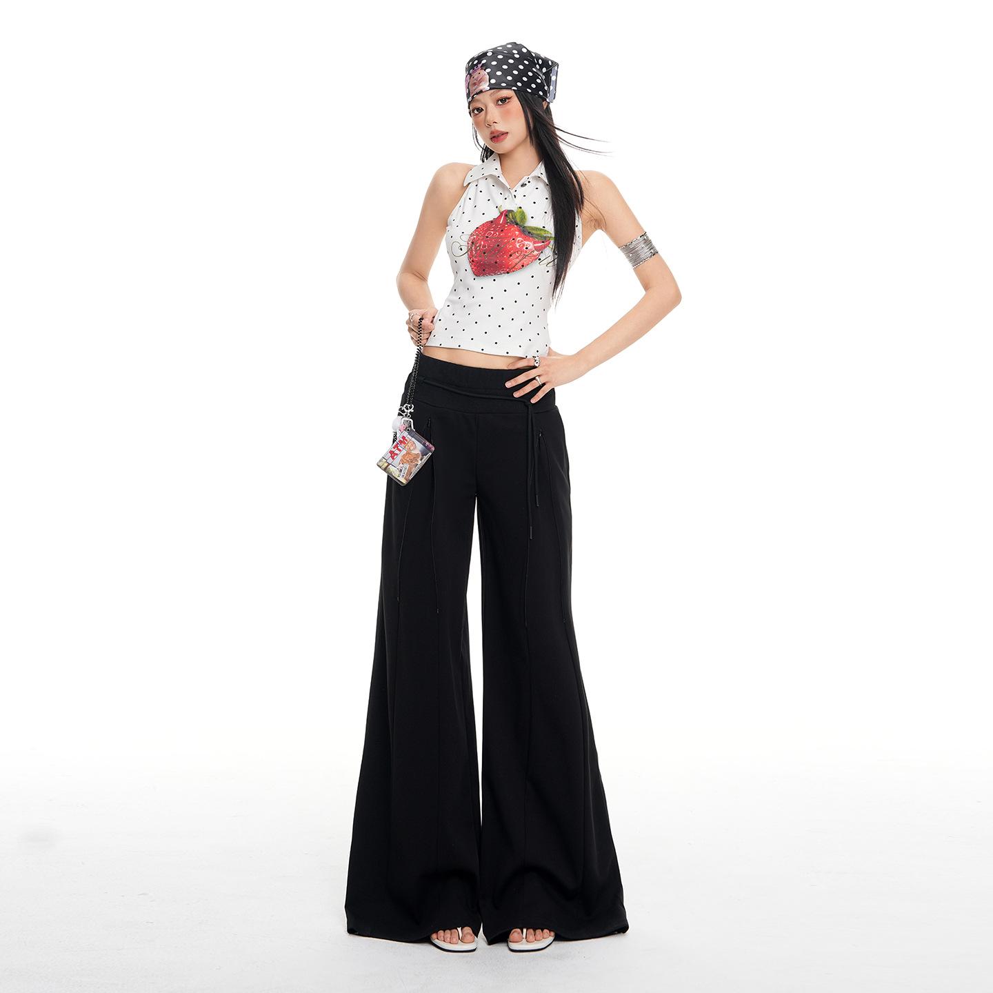 

2026 Spring Low-Waist Drawstring Zipper Loose Drape Casual Pants L