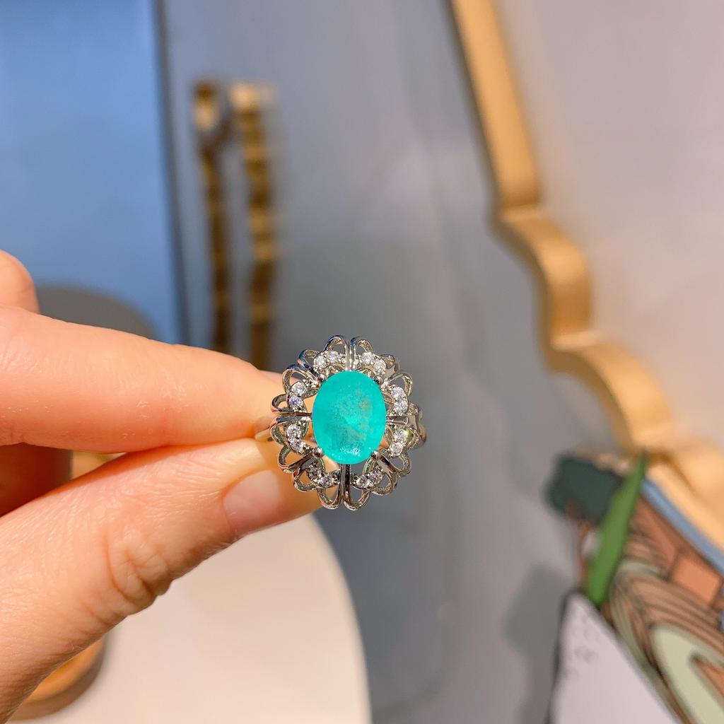 Huamei Jewelry Natural Paraiba Necklace Wedding Banquet Three Piece Set Gemstone Earrings