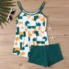 2-teiliges konservatives Tankini-Set Digitaldruck Bauchkontrolle Hohe Taille Boy Shorts Spaghettiträger Strand Badeanzug