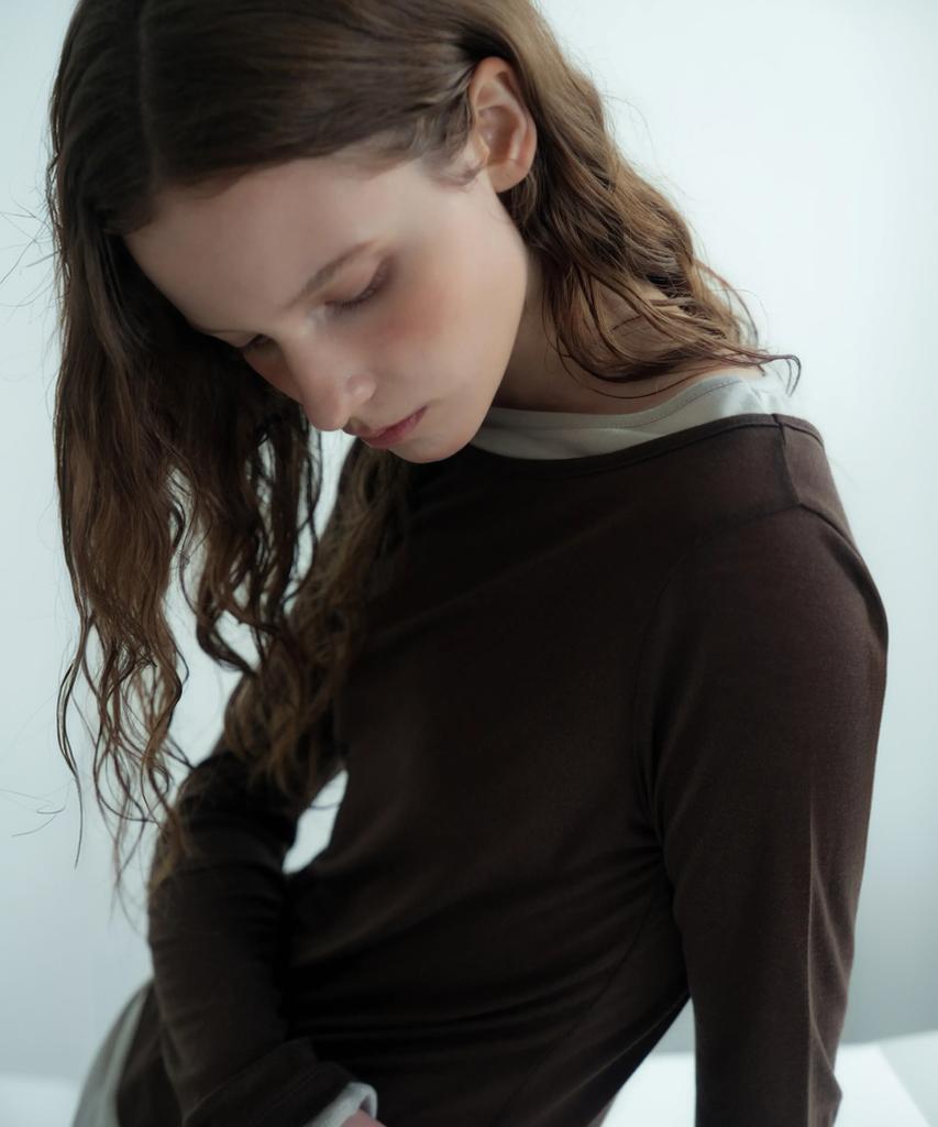 WAARFORWOMAN Wt-100 Color Block Shirred T-Shirt - Brown