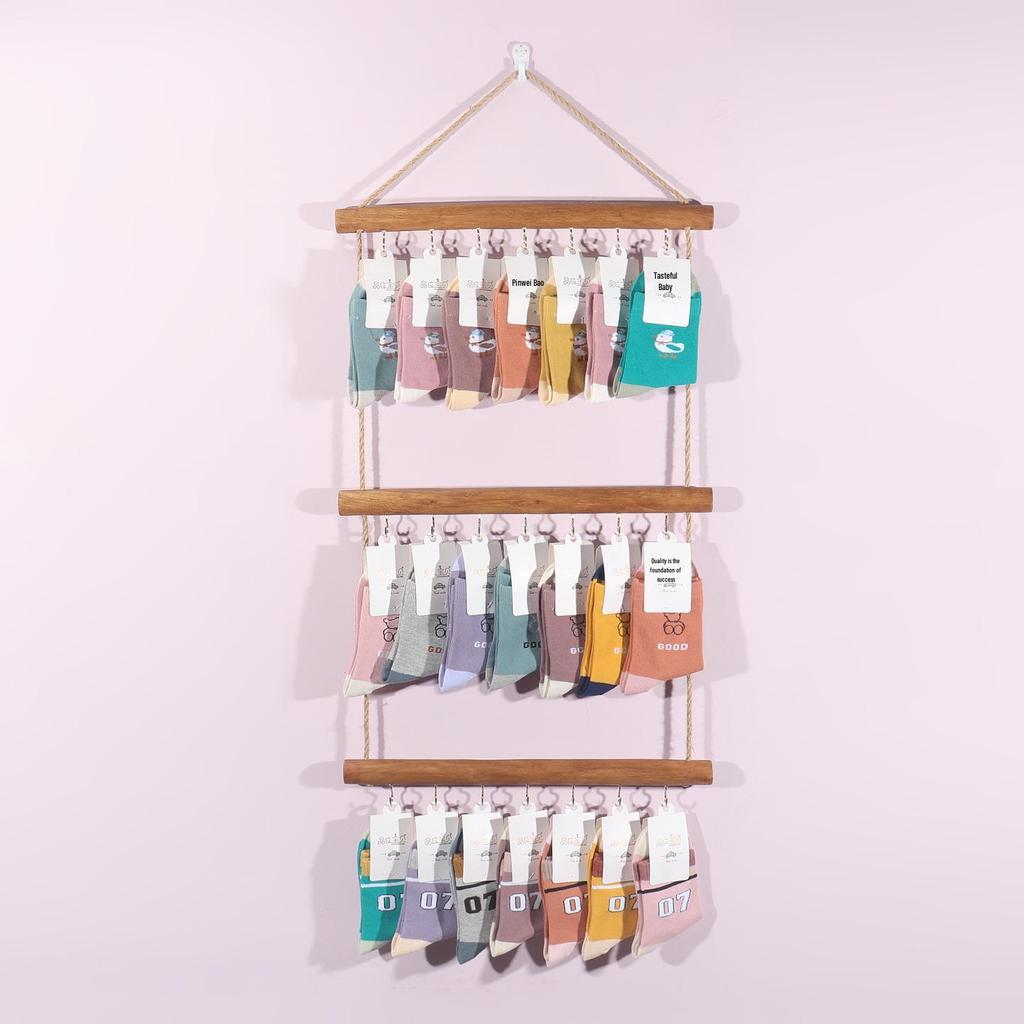 Massivholz Socken- und Schmuck-Displayständer - Wandmontiert, Retro Braun