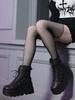 Gothic Platform Combat Boots Wedge Heel Lace Up Ankle Motorcycle Goth Rivet Buckle Fashion Women Booties Shoes