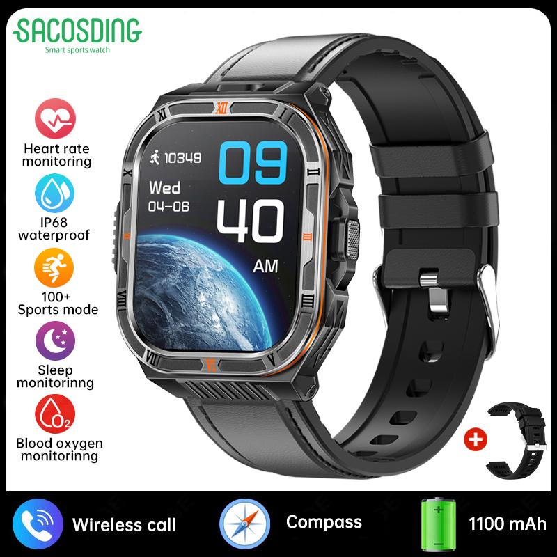 New 1100mAh Battery Outdoor Ultra Durable Men Smartwatch Flashlight Heart Rate Bluetooth Call IP68 Waterproof Sports Smart Watch