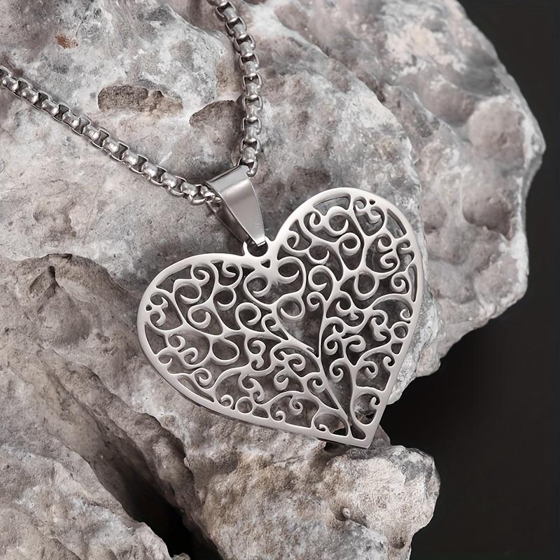 

Stainless Steel Tree of Life Heart Pendant Necklace срібло сірий колір