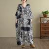 Dimanaf 2025 Women Plus Size Spring Long Dress Loose V-Neck Printing Vintage Casual Floral Oversize Long Sleeve 5027