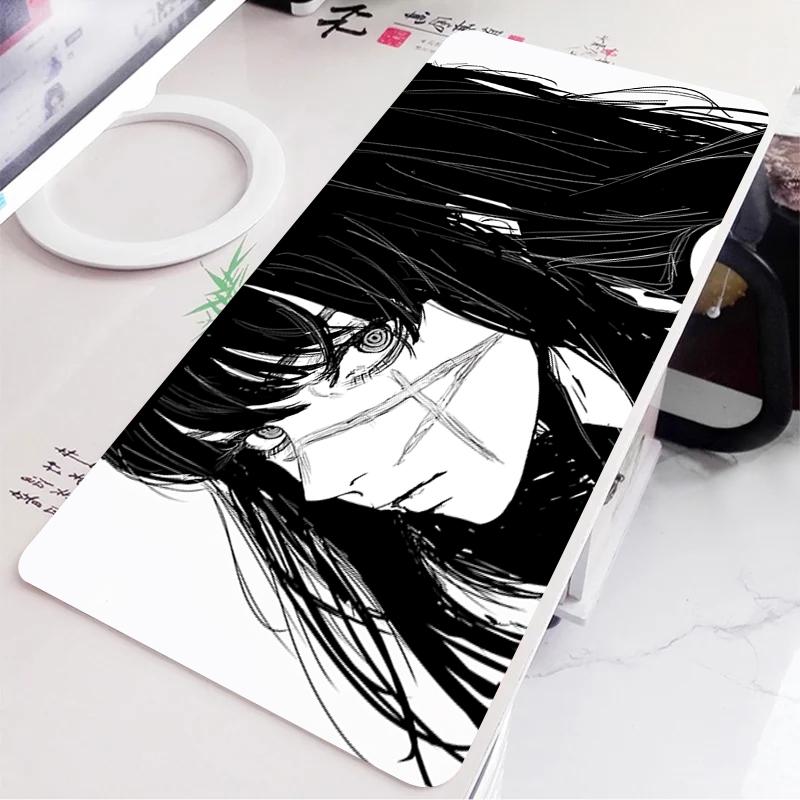 Black and White Anime Girl Table Mat Large Mouse Pad Office Keyboard Edge Locking Desk Mat Gaming Accessories Nonslip Mousepad