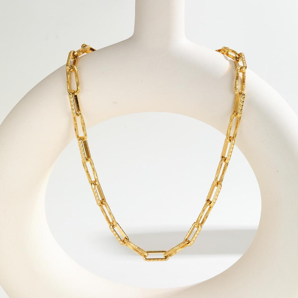 Stainless Steel Rectangular Handmade Chain Necklace for Women,Gold Plated Link Chain Necklaces,Fashion Jewelry Gifts