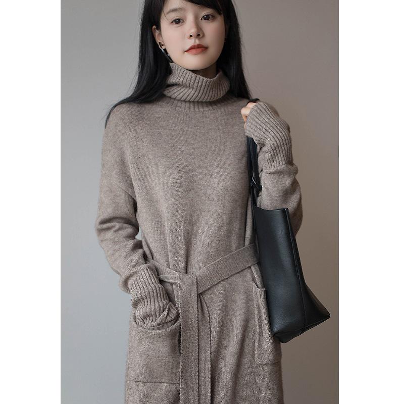 Women's High Collar Knitted Dress for Autumn/Winter 2023-2024 with Matching Coat