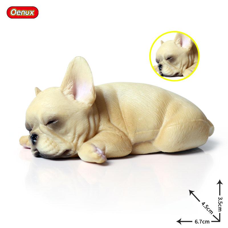 Oenux Lovely French Bulldog Animals Cute Puppy Sleep Lazy Dog Action Figures Model Figurine PVC Home Decoration Education Toy