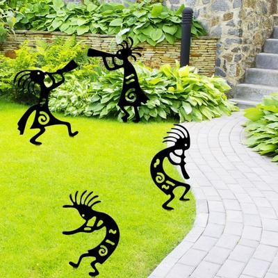 Funny Gnome Garden Stake - 4Pcs Black Metal Dancing Dwarf Art Yard Stake Dwarves Elf Silhouette Pathway Lawn Black Metal Garden Backyard