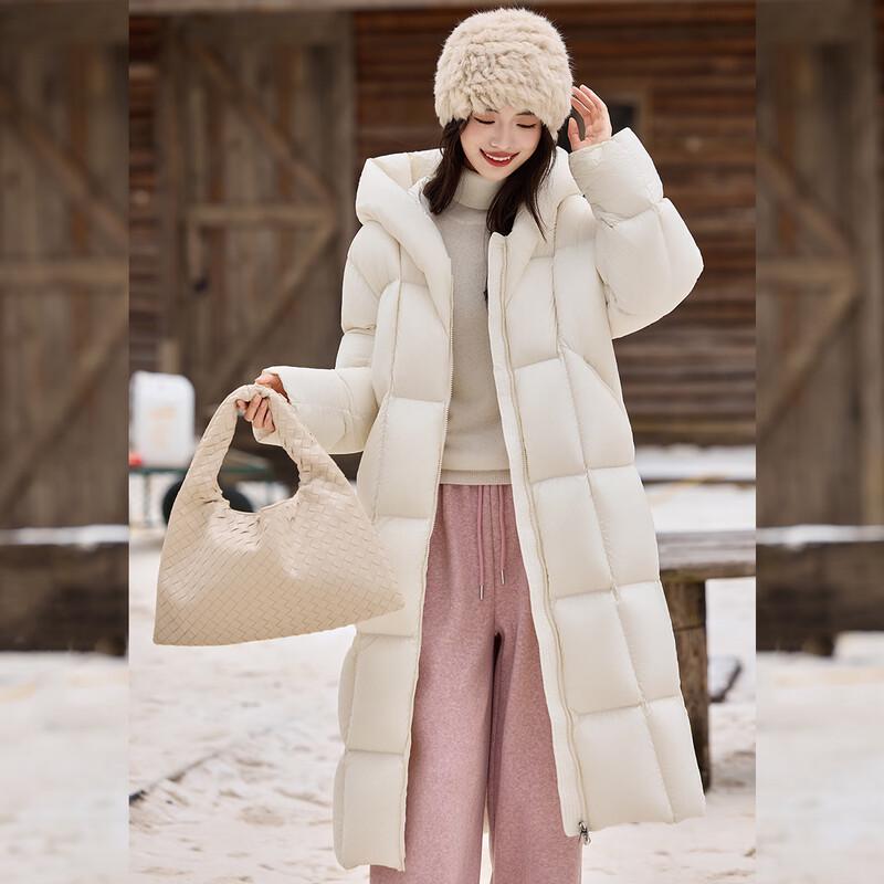 Bailuyu Women's Heavyweight 90% Duck Down Hooded Long Puffer Coat