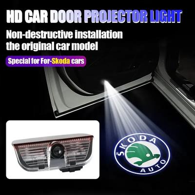 For Skoda Octavia Fabia Rapid Yeti Superb A5 A7 VRS VII 2pcs Car Door Wireless Welcome Light Projector Lamp LED Decor Accessory