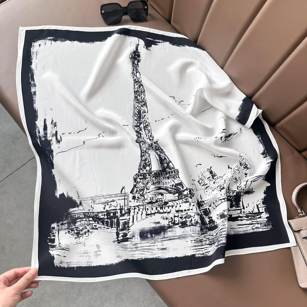 Retro Old Money Wind Silk Double Crepe Silk Scarf Women's Spring and Summer Senior Sense Versatile 100% Mulberry Silk Square Scarf Thin Scarf