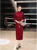 Xi Po Po 2025 Red Mid-Length Qipao Wedding and Evening Dress for Mother