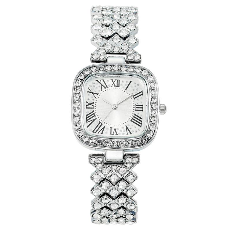 

Fashion Ladies Square Diamond Embedded Watch With Quartz Movement For Gift And Casual Wear серебряный