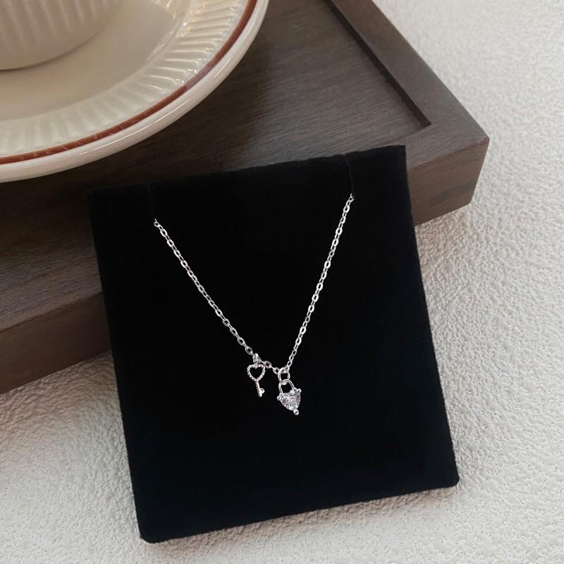 S999 Sterling Silver Heart Key Necklace: Elegant, Fresh Design for Women Pure Silver