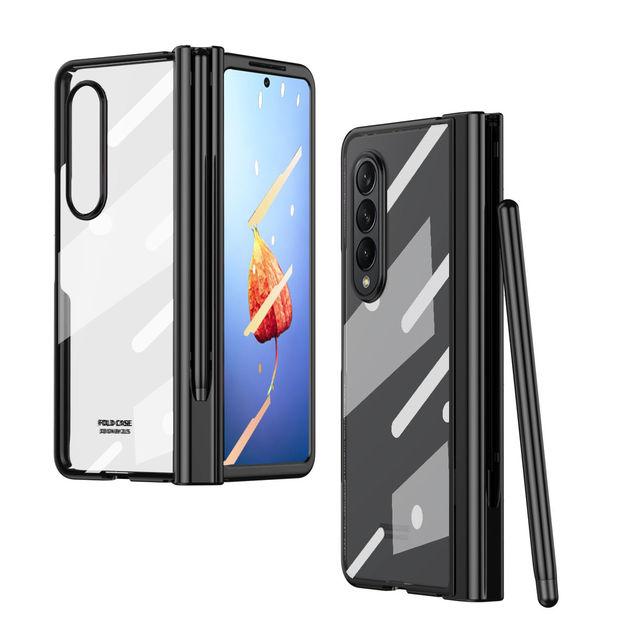 Capa colorida de galvanoplastia delicada para Galaxy Z Fold Z 4 3 com instalação de caneta S Pen e proteção completa