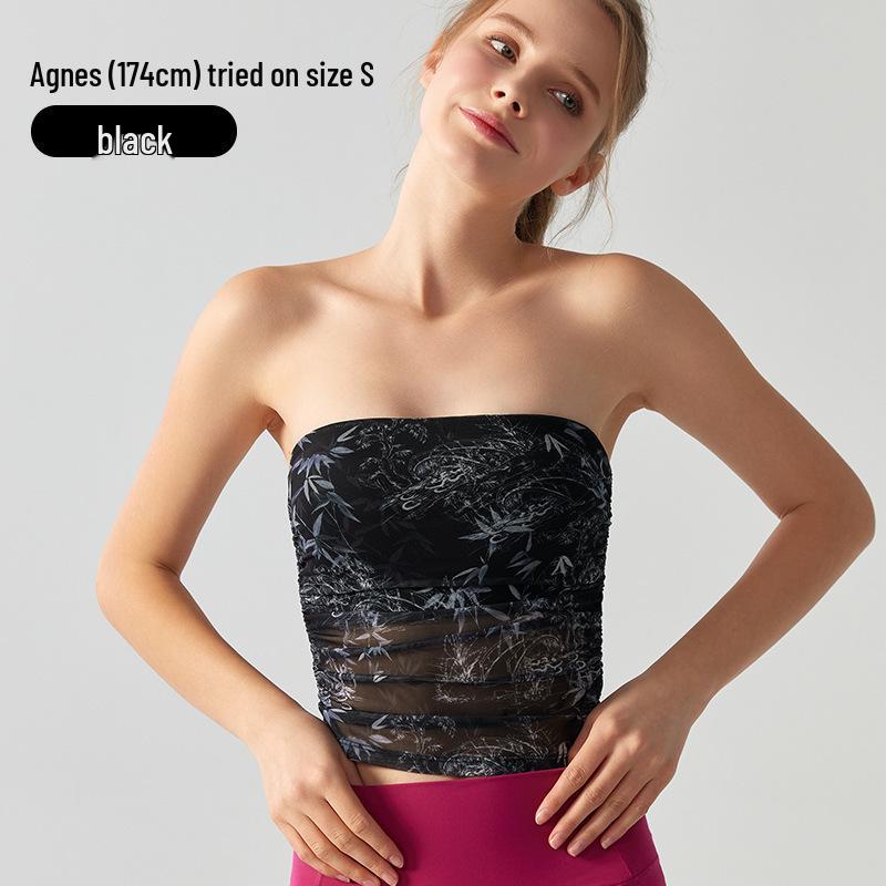 

Chinese Style Strapless Yoga Vest for Women with Chest Pads - Hot Girl Design, Printed, No Bra Needed, Ideal for Sports and Fitness Large чорний