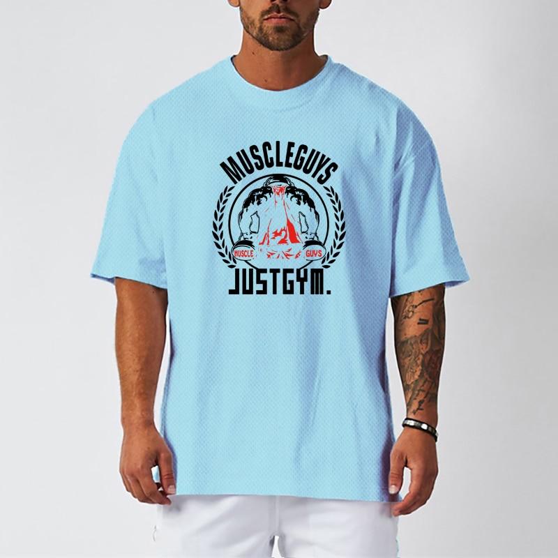 Muscleguys Men's Fitness Training Short-sleeved Summer Mesh Quick-dry Thin Casual Sports T-shirt