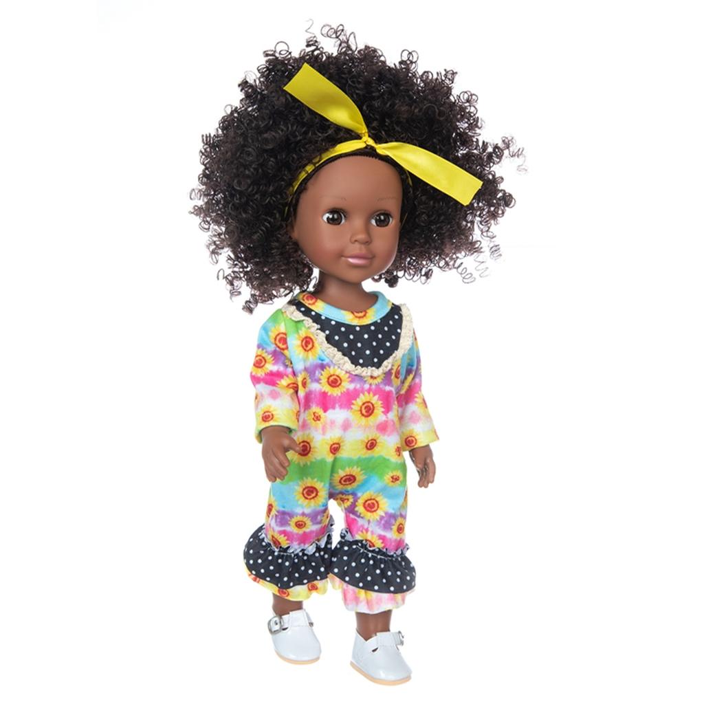 14 Inch Vinyl Curly Hair Reborn Girl Doll Cute African Black Skin Doll Children Toy Gift