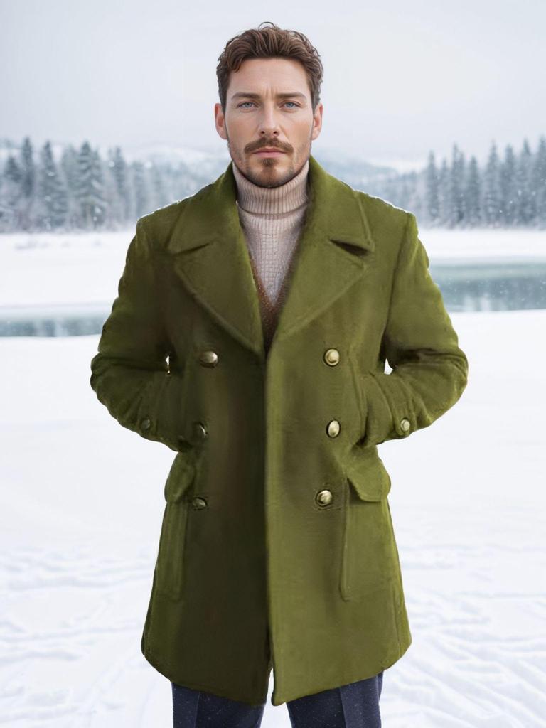 British Navy Style Woolen Coat - Autumn/Winter Mid-Length Men's Long-Sleeve, High-Quality Version