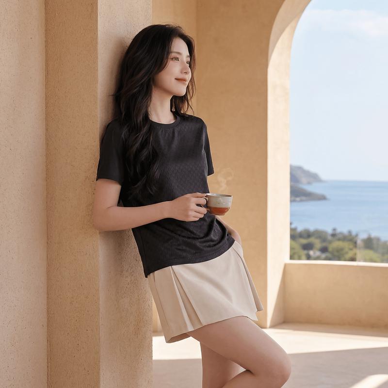 Women's Mulberry Silk Jacquard Round Neck T-Shirt
