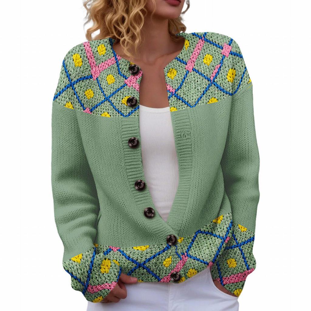 Round Neck 3D Print Cardigan Sweater TX-YK01