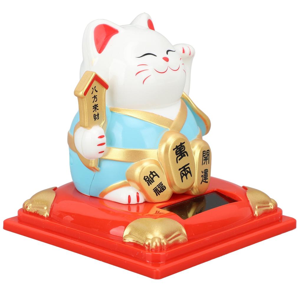 Solar Waving Cat Vivid Lovely Auto Waving Arm Fortune Cat Statue for Car Dashboard Window Decoration 3.15in