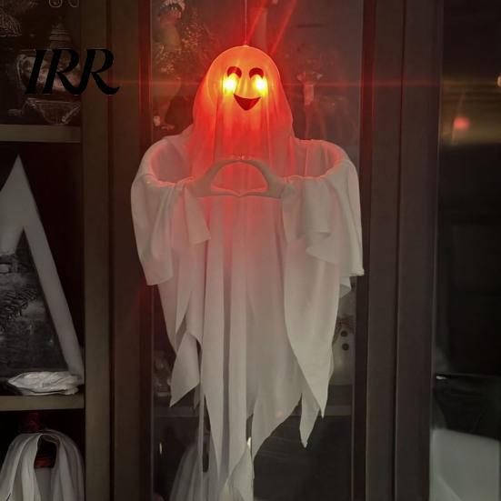 Décoration de Festival d'Halloween Pendentif Fantôme, Statue de Messager Encapuchonné Geste de la Main en Cœur, Lumière Suspendue Yeux Lumineux, Ornement de Pelouse Extérieure,