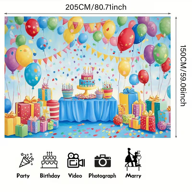 2D Rainbow Confetti Happy Birthday Backdrop Banner for Children Party Supplies