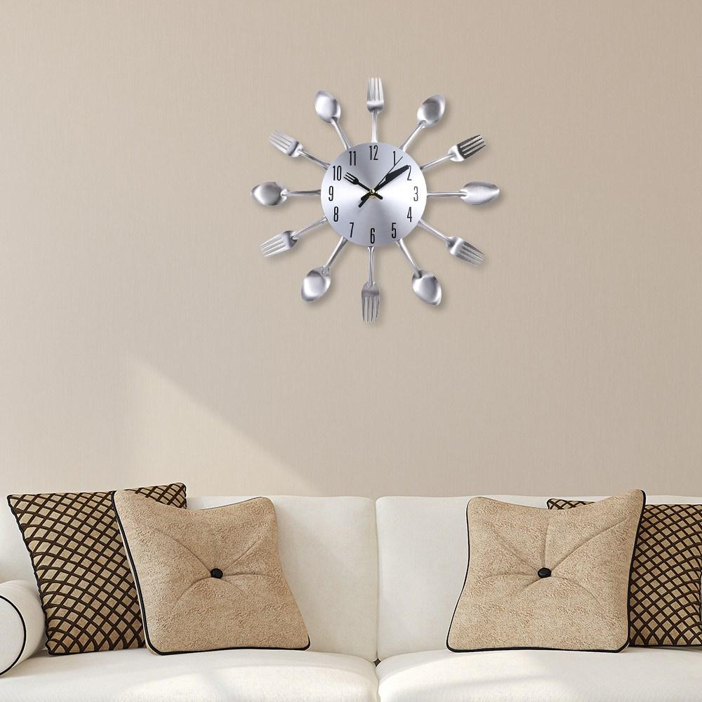Removable Cutlery Wall Clock 3D Metal Clock Room Home Decoration Spoon Fork Wall Clock  Restaurant