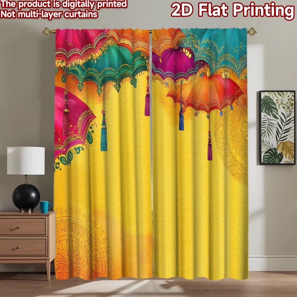 2D flat Photography Backdrop Photography Banner Diwali Colorful Umbrellas Design 100% Polyester Holiday Decorations Use for 60×150cm