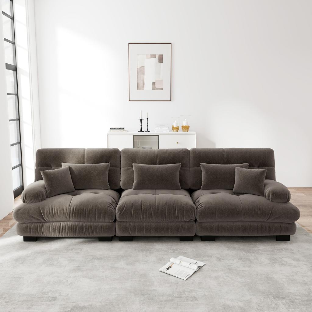 3-Seater Modular Corner Sofa with Deep Seat, Chenille Sleeper Sofa Comfortably Upholstered for Living Room, Apartment, Studio, Office, Chenille Brown