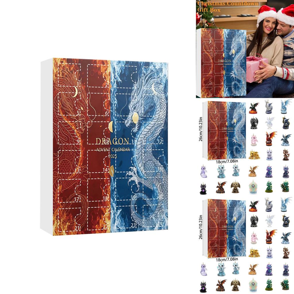 Wasser Feuer Drache Weihnachts-Adventskalender Mit Flachen Acryl-Ornamenten Für Feiertagsdekoration Und Zum Verschenken