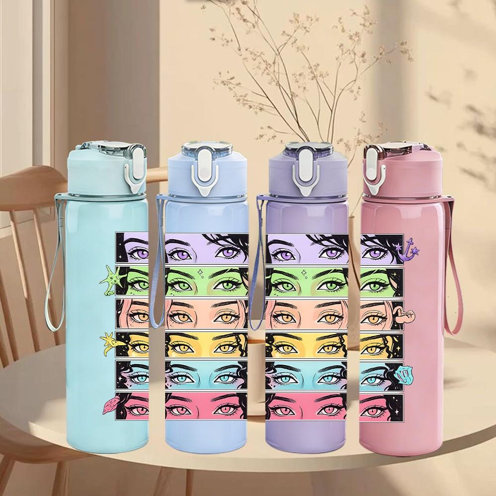 1PC Layer Paper Girl Portrait 750ml Color Plastic Sports Water Bottle Leakproof Flip Straw Lid Suitable for Sports Office Home Use
