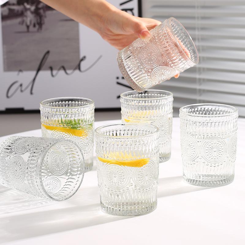 Glasses Drink Set Light Luxury Sunflower Glass Cup Nordic Retro Style Water Cup Souvenir Cup for Home Beer Cup Cocktails Glasses