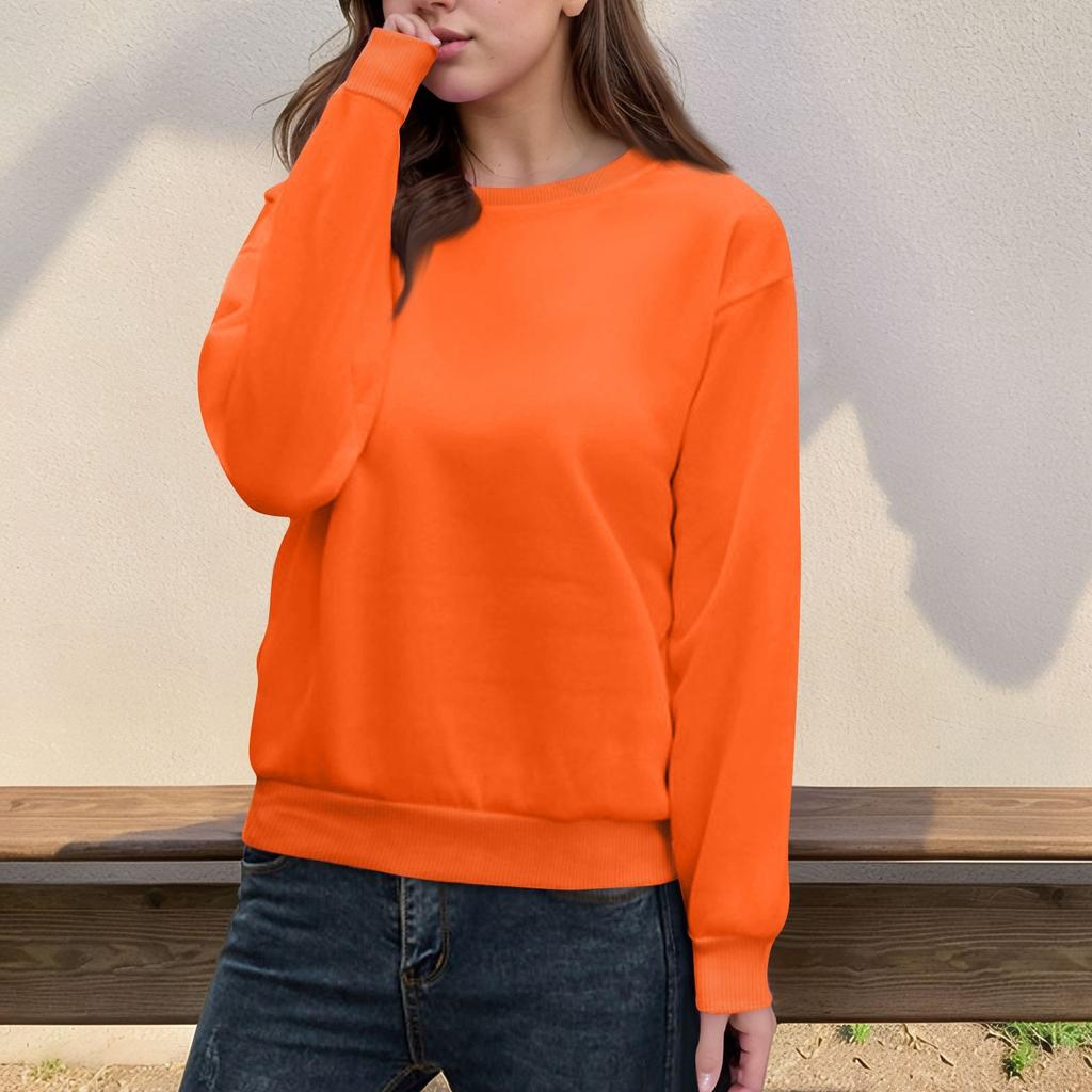 Damen Casual Fashion Top Einfarbig Rundhals Langarm Pullover Top