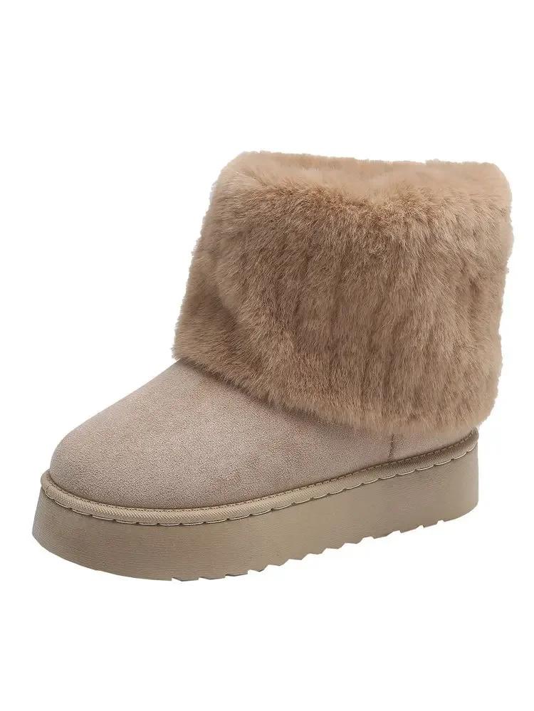 

Fashion Winter paragraph Women s Boots Black Round Toe Solid Flock Plush Warm Mid Heel Water Proof Casual Snow Boots 36 хаки