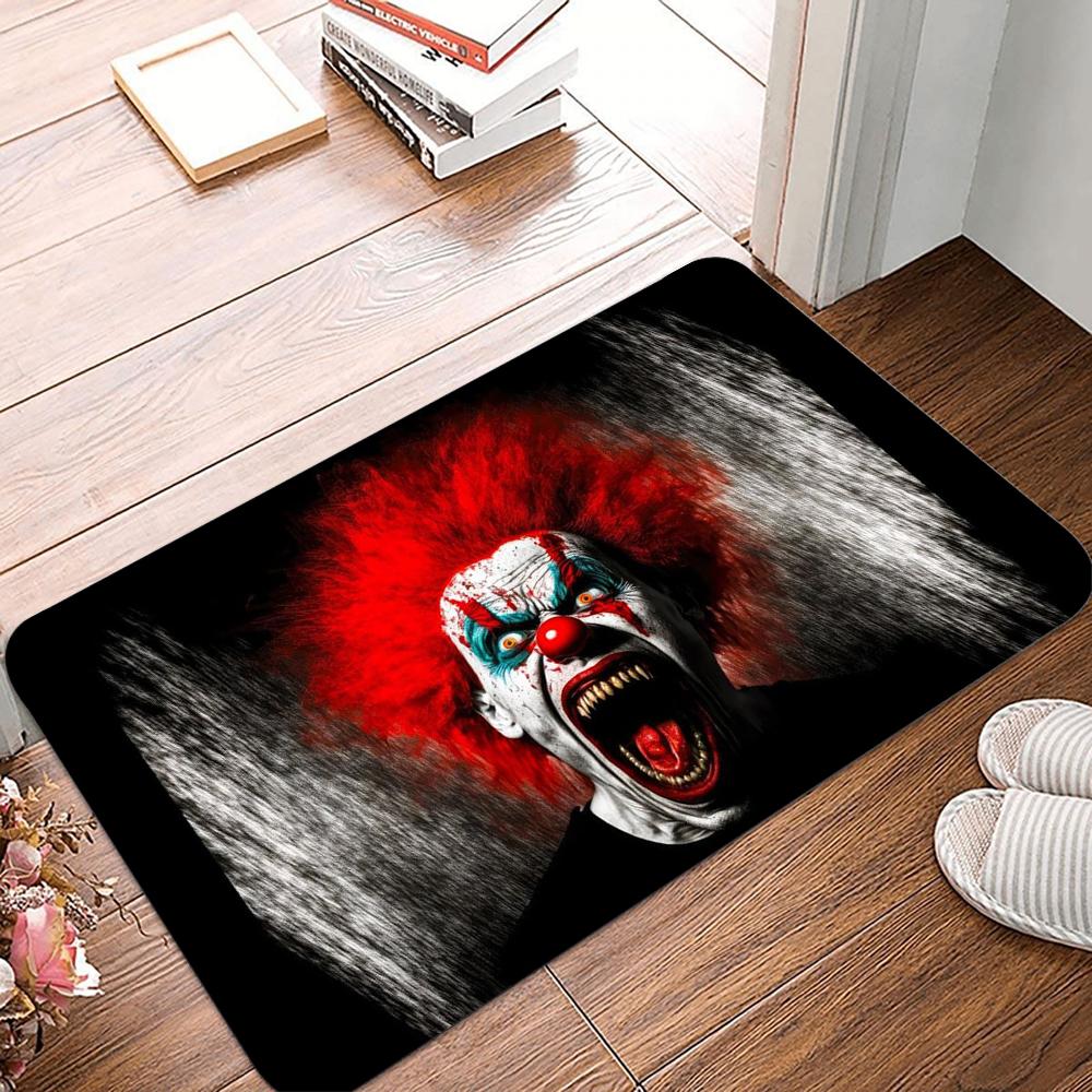 Horror Clown Pattern Door Mat Vivid Scary Clown Designs with Different Facial Expressions Non Slip Floor Mat for Home Decor