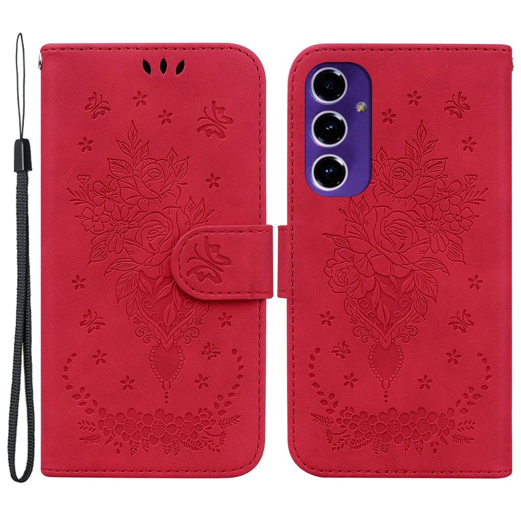 Wallet Phone Stand Case for Samsung Galaxy S24 FE PU Leather + TPU Phone Cover with Butterfly Flower Imprinted Pattern